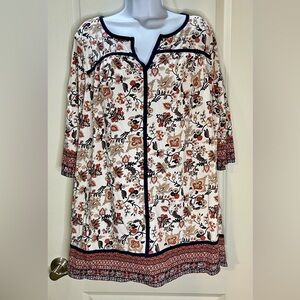 Woman Within Floral Tunic Top with 3/4 Sleeves Size 2X/26-28